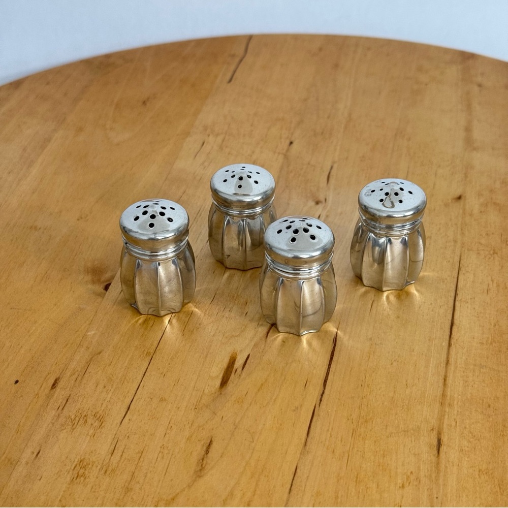 Vintage Pewter Mini Salt & Pepper Shakers Set Of 4, I.Magnin? Miniature Pewter